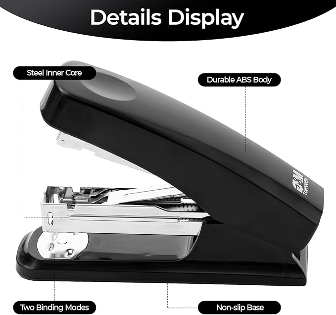 M&G Desktop Stapler with 100 Staples and Remover, 25 Sheet Capacity, Two Binding Modes, Basic Stapler for Office School Home, Black