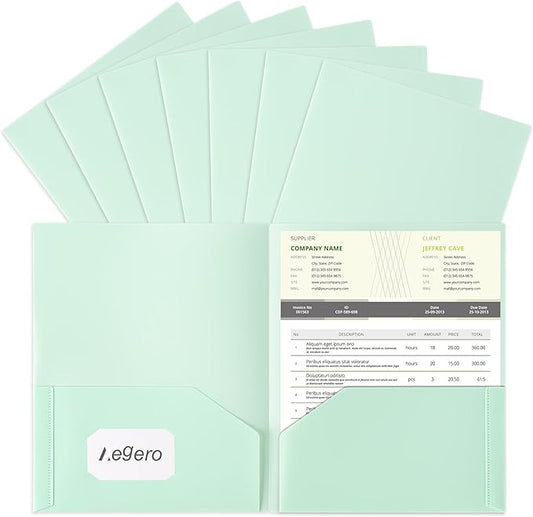 Aegero Plastic Folders with Pockets (7 Pack, Light Green), Durable Heavy Duty File Folders with Business Card Slot, 2-Pocket Folder for Schoolwork & Office,Letter Size