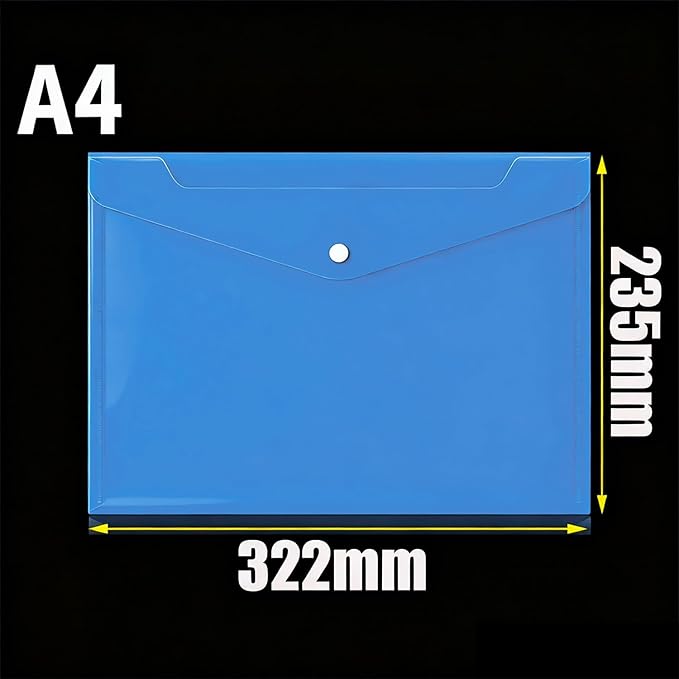 Clear Document Folders Transparent Filing Envelopes Waterproof Plastic Envelopes File Holder Filing Document Poly Envelope with Snap Button Closure for A4 Letter Paper Size (Blue, A4)