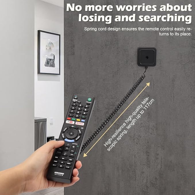 2-Pack Magnetic Remote Control Holders with Spring Ropes - Safely Secure TV Remotes & Small Items, Wall-Mount with Adhesive, Anti-Loss, Rapid Adsorption, Extendable Spring (White, 2 Pack)