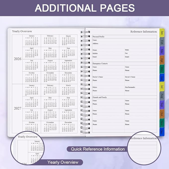 2026 Planner - Weekly & Monthly Planner Runs Jan 2026 to Dec 2026, 6.25" x 8.25", 12 Monthly Tabs, 14 Notes Pages, Inner Pocket, Flexible Cover with Twin-Wire Binding, Planners 2026 (Purple, 6.25" x 8.25")