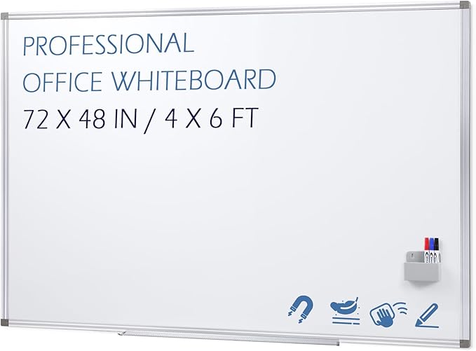 SWANCROWN 72" x 48" Dry Erase Board, Magnetic White Boards for Wall, 4' x 6' Whiteboard with a Long Pen Tray for Classroom and Office