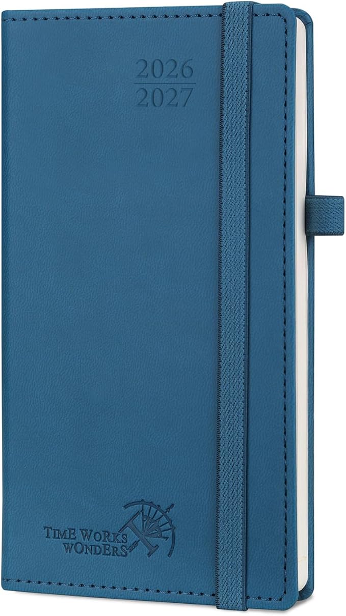 POPRUN Pocket Planner 2026-2027, Slim Size-3.5" x 6.5", 17 Month (Aug 2026 - Dec 2027) Academic Pocket Calendar for Purse, Small Weekly Appointment Book with Vegan Leather Hardcover - Navy Blue