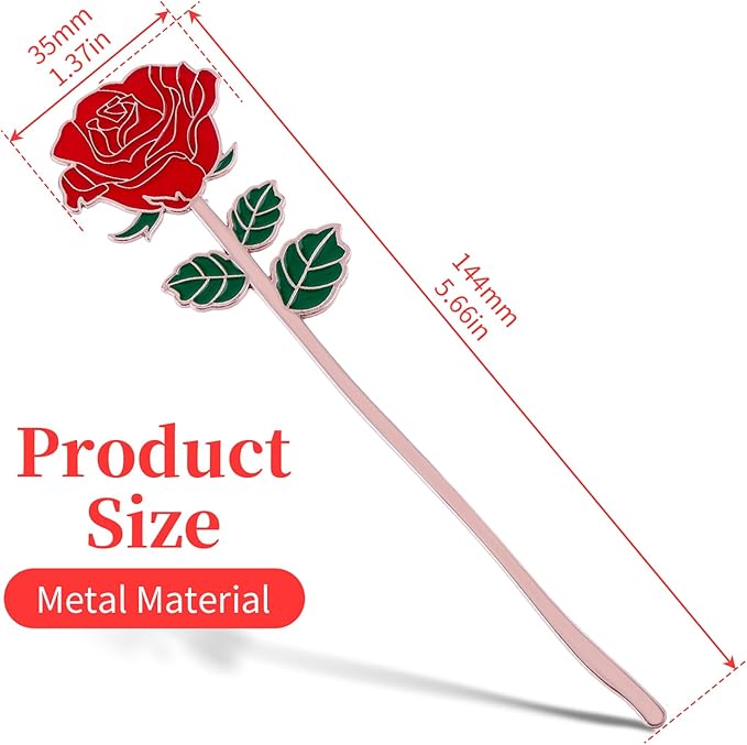 simarro Metal Rose Bookmark, Flower Book Page Holder for Reading Lovers, Cute Bookmarks Gift for Teacher Appreciation Gifts Valentine Mother's Day Thanksgiving Gift for Women Girls(Red)