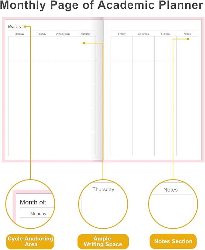 Academic Planner for 2026-2027 or Anytime – 5.8" x 8.5" Undated Weekly Student Planner For Homeschool, High School, College & Nursing Students, 200 Pages, Pink