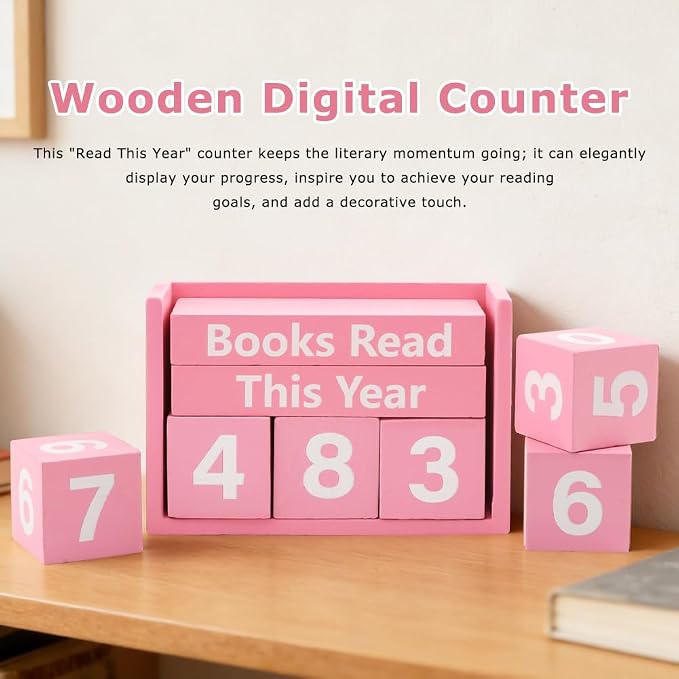 Books Read This Year Counter, Book Counter Sign Up to 999 Bookish Accessories, Books Read This Year Tracker for Reading Goal Display, Reading Challenge Gift for Readers(Color:Pink)