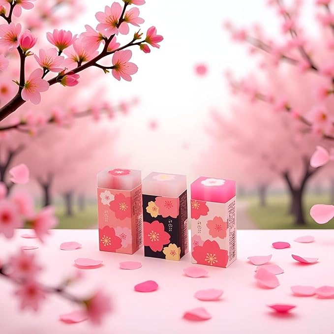 3 Pcs Pink Lovely Cherry Blossoms Rubber Erasers Sakura Petal Sketch Painting Pencil Correction Tool School Office Stationery Supply Standard Pencil Erasers Erasers and Correction Products