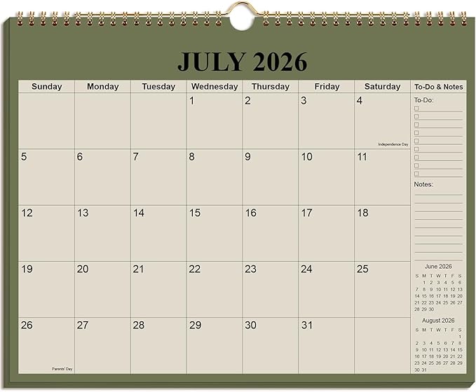 Calendar 2026-2027 - 18 Months Wall Calendar from July 2026 to December 2027, 2026-2027 Wall Hanging Calendar Planner with Thick Paper, 12" x 14.5", Cyan