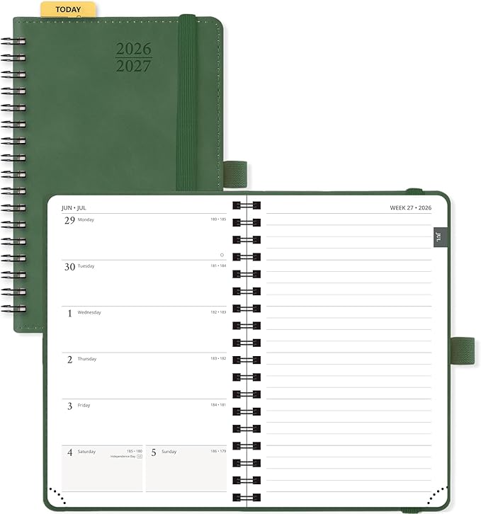 POPRUN Pocket Planner 2026-2027 (JUL 26-JUN 27), Purse Size 4" x 6.25", Small Pocket Calendar for Purse, Academic Weekly and Monthly Calendar with Ruler, Spiral Softcover, 100GSM - Green