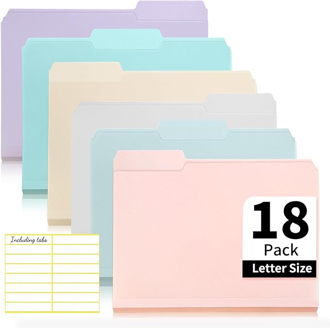 Color Folders 8.5 x 11 Inch, 1/3 Cut Tab File Folders Letter Size with Labels, Assorted Colors School Business Office Folders for Document