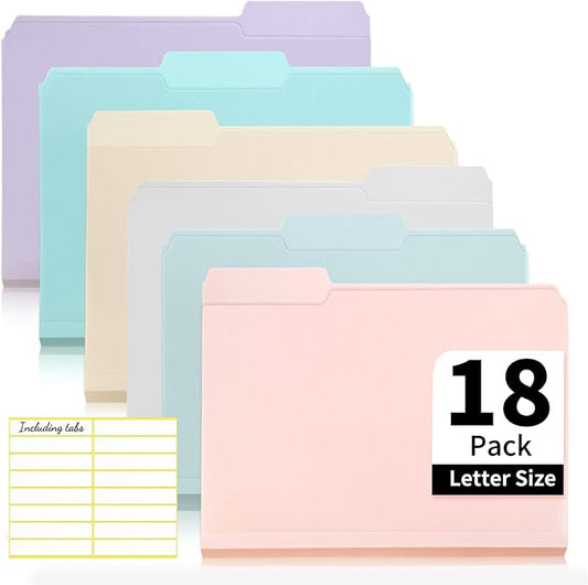 Color Folders 8.5 x 11 Inch, 1/3 Cut Tab File Folders Letter Size with Labels, Assorted Colors School Business Office Folders for Document