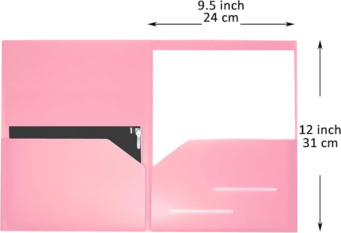 Youngever 6 Pack Heavy Duty Plastic Two Pocket Folders, Heavy Duty Plastic 2 Pocket Folder (Pink)