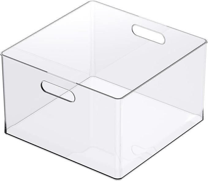 Simply Tidy 13" x 13" Clear Storage Bin with Handles - Stackable Plastic Organizer for Paper, Crafts, and Office Supplies - 1 Pack