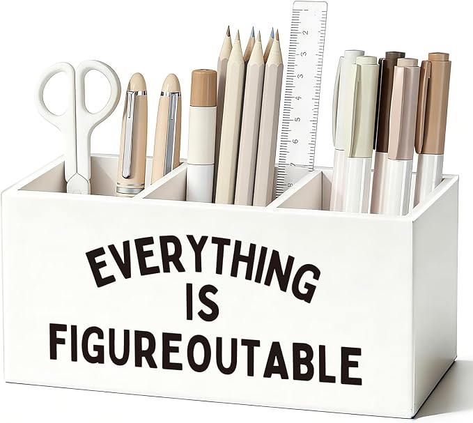 Inspirational Pen Pencil Holder for Desk, Inspirational Gifts for Women Men, Motivational Wooden Box Sign Decorations for Home Office Workplace Desk Tabletop