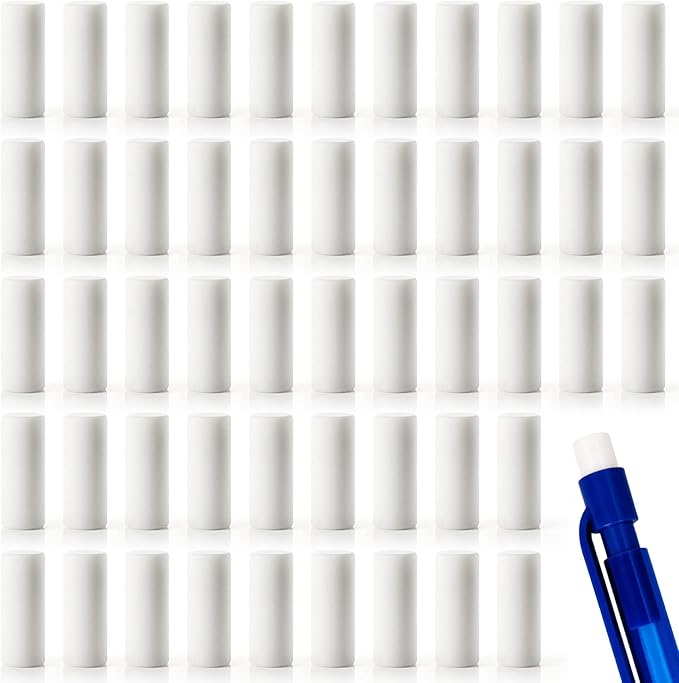 50pcs Mechanical Pencil Eraser Refills, Eraser Pen Refills Replacement for Propelling Pencils, Universal Traceless Correction Supplies for Writing- White