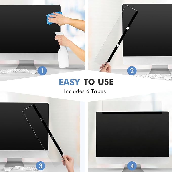 DOLLAR BOSS 15.7" x 3.1" Monitor Memo Board, 1 Pc Clear Acrylic Office Desk Accessories Computer Screen Side Note Holder Transparent Message Board for Sticky Notes Reminders & Memos, Fits PC & Laptop
