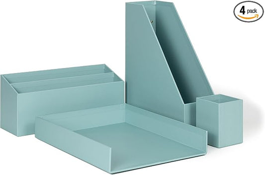 U Brands Paper Wrapped Desk Organization Set, Office Organization Supplies, Solid Teal, 4 Pieces