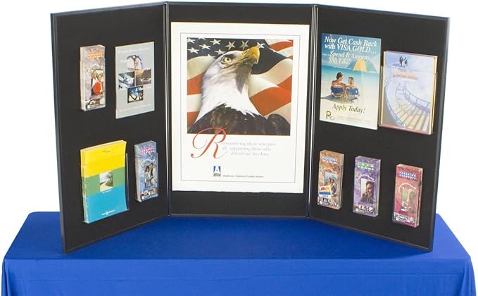 3-Panel Tabletop Exhibition Board, 72 x 36 - Black and Gray Hook & Loop-Receptive Fabric, for Trade Shows and Presentations