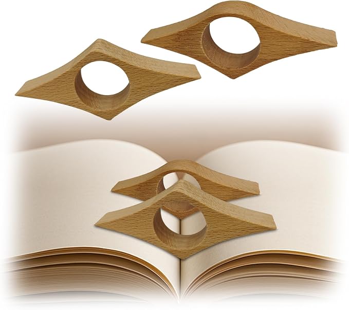Thumb Book Page Holder, 2pcs Handmade Natural Beech Thumb Bookmark, Book Opener Holder, Wood Page Clips, Smooth Finish Wood Reading Accessory, Perfect for Readers, Book Lovers, Bookworm (Beechwood)