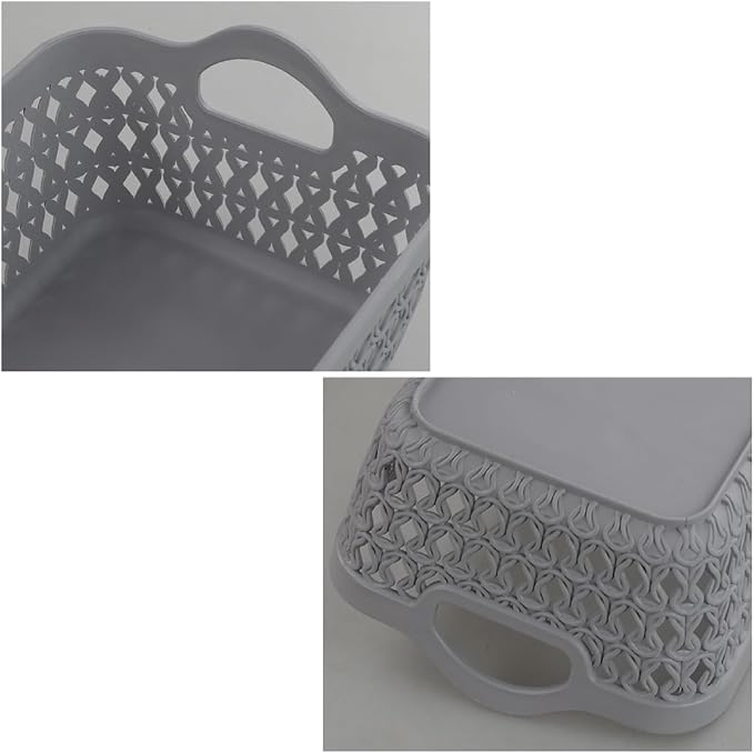 Kekow Gray Mini Plastic Storage Tray Basket with Handle, 12-Pack
