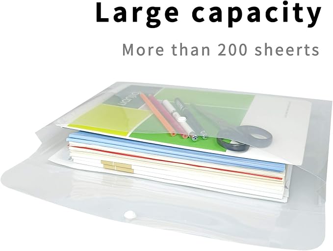 Plastic Legal Size Envelopes with Snap Closure Expandable Organizer Clear Color Folder for Home Office 12pcs