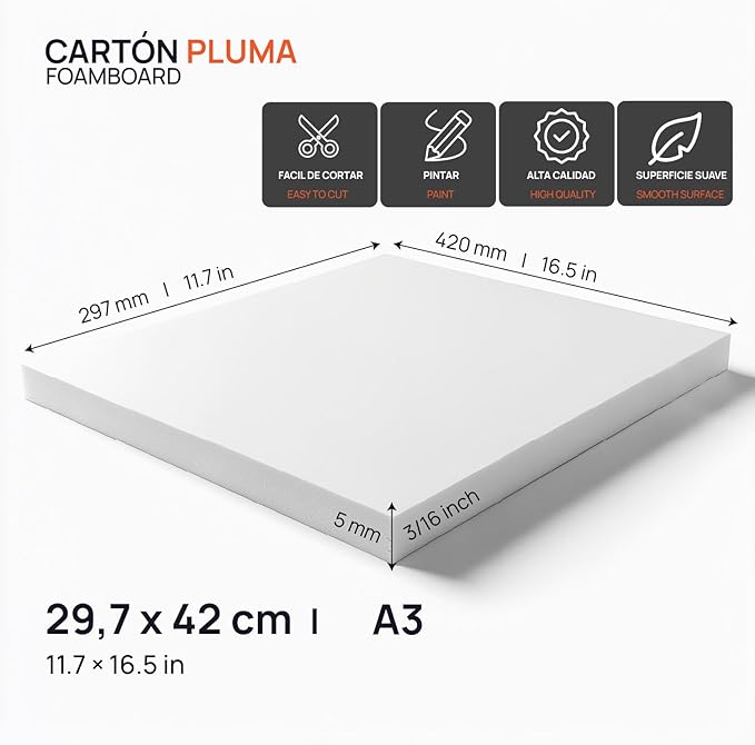 OFITURIA Foam Board, White, A3 (29.7 x 42 cm), Pack of 2, Expanded Polystyrene Plate, Lightweight and Rigid, Foam Board, Versatile and Cuttable, for Crafts and Models, 5 mm