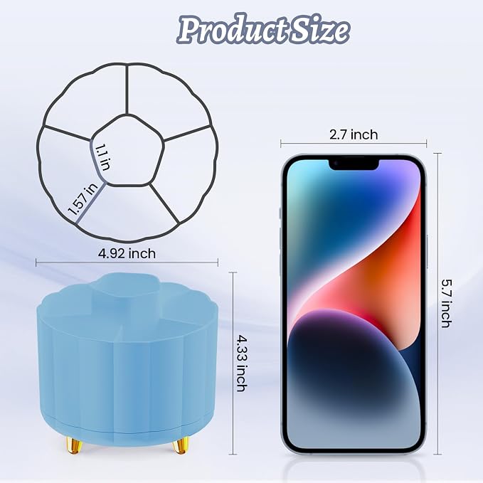 360 Degree Rotating Pen Holder for Desk, 6 Slots Desktop Organizer Caddy for Pens, Pencils, Markers, Multi-Functional Pencil Cup & Office Supplies Holder, Blue
