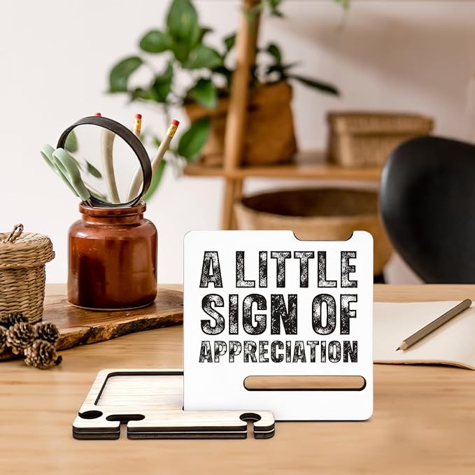 Appreciation Gifts for Coworker - Multi-functional Desk Organizer - Inspirational Office Appreciation Quote Wooden Sign for Office Desk Shelf Decor