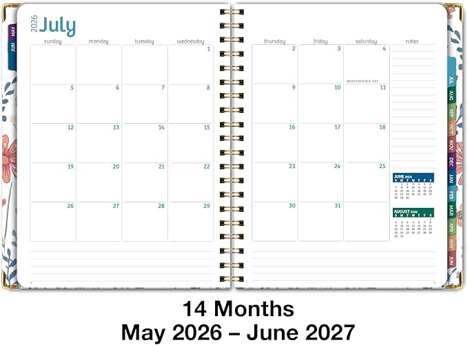 HARDCOVER Academic Year 2026-2027 Planner: 14 Months (May 2026 Through June 2027) 8.5"x 11" Daily Weekly Monthly Planner Yearly Agenda. Bookmark, Pocket Folder and Sticky Note Set (Colorful Botanicals)