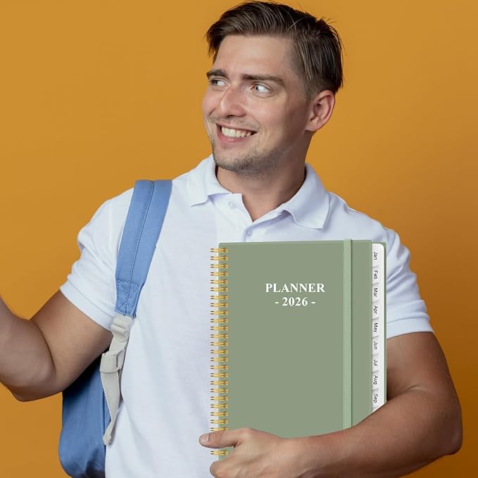 2026 Planner - 8.5" x 11" Weekly Monthly Planner from January 2026 to December 2026 with 12 Monthly Tabs, Inner Pocket, Elastic Closure, Green