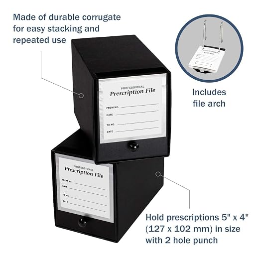 Apothecary Products File Organizer & Box, Storage for Paper, Files, Prescriptions, Includes File Arch, Black