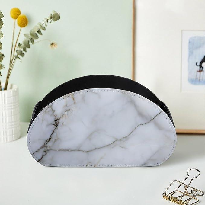 White Marble Texture with Gray Veining Remote Control Holder with 5 Compartments Leather TV Remote Caddy Remote Storage Box Desktop Organizer for Pen/TV Remotes/Media Controllers/Office Supplies