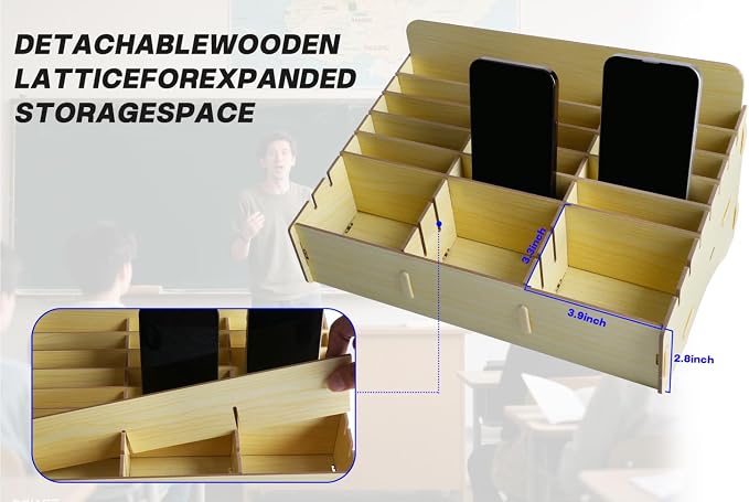 HengTianMei Wooden Desktop Storage Box Mobile Phone Management Storage Box Creative Desktop Office Meeting Finishing Grid Multi Cell Phone Rack Display (New 24)