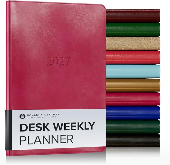 Gallery Leather Desk Weekly Monthly Planner 2027, Elegantly Bound Calendar Planner and Notebook with Stylish Gold-Gilded Page Edges, 12 Months - Acadia Wild Rose - 8x5.5"