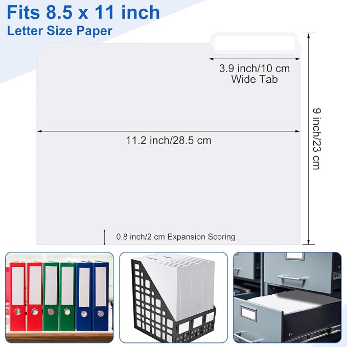 48 Pack Colored Plastic File Folders with Tabs and Sticky Labels 1/3 Cut Tab Manila File Folders Letter Size 8. 5 x 11 Inch for Office Home Organizer Documents(White,Classic)