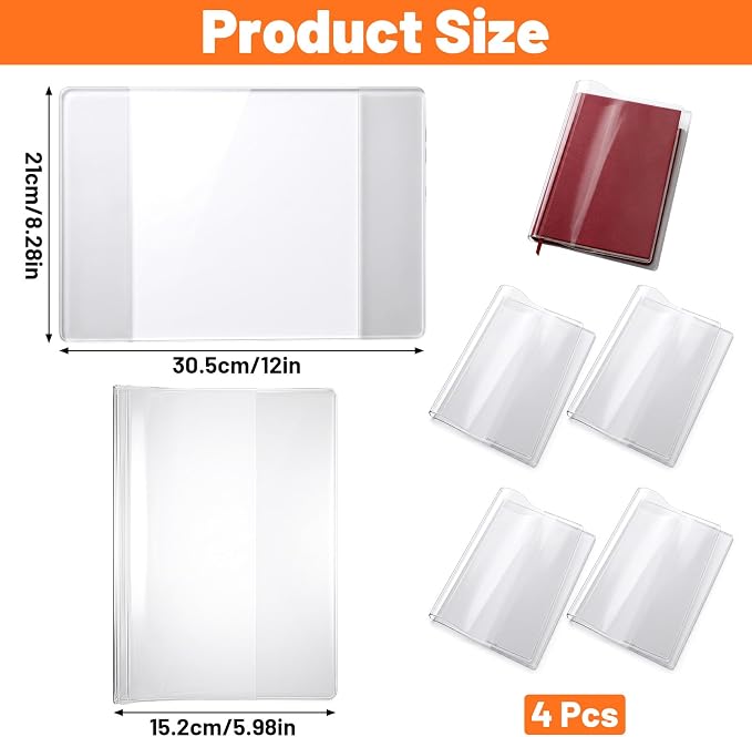 4 Pack A5 Clear Cover, Waterproof Notebook Cover 8.3 x 5.8 Inches Plastic Sleeves Transparent Slip on Book Covers for Journal Weeks Planners Office Notebook