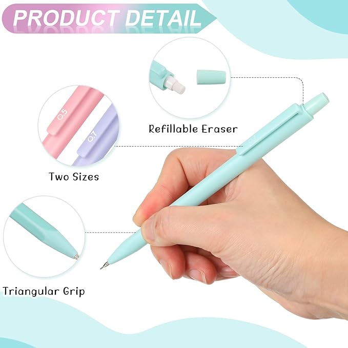 Ctosree 72 Pcs Cute Mechanical Pencil Set Pastel Aesthetic Mechanical Pencils for Kids for School Students Writing Drawing Sketching(0.5 mm, 0.7 mm)