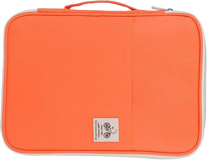 Leather File Folder A4 Document Bag File Folder A4 Portfolio Organizer Computer Notebook Zippered Case (Orange)