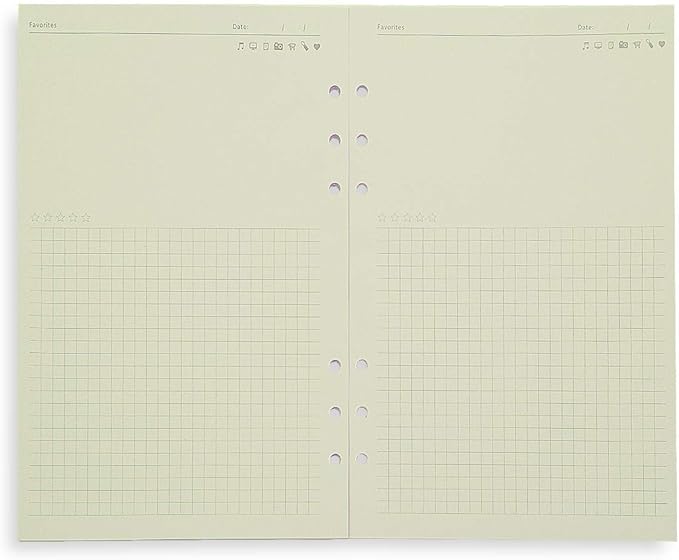 Spiral Notebook Refill,A5 Planner Inserts,6 Ring Binder Refill, for Filofax/Personal Journal, 45 sheets/90 pages, Harphia(A5 5.59 x 8.27'',Noterecord)