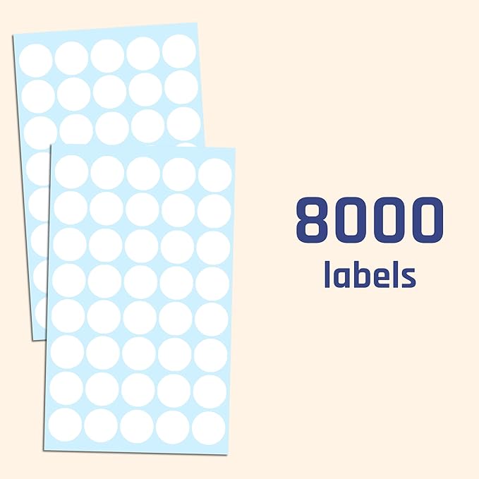 TownStix 8000 Pack, 3/4" Round Dot Stickers Circle Labels - White