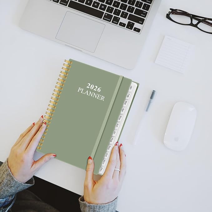 2026 Planner - Weekly & Monthly Planner from January 2026 - December 2026, Planner 2026 with Flexible Cover, Tabs, Inner Pocket, 6.4" x 8.5", Green