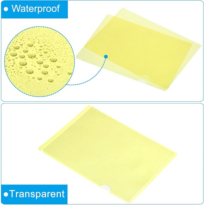 PATIKIL l Type Folders 24 Pack 8.9 x 6.3 Inches A5 Plastic Clear Document Folder File Jacket Sleeves Project Pockets, Yellow
