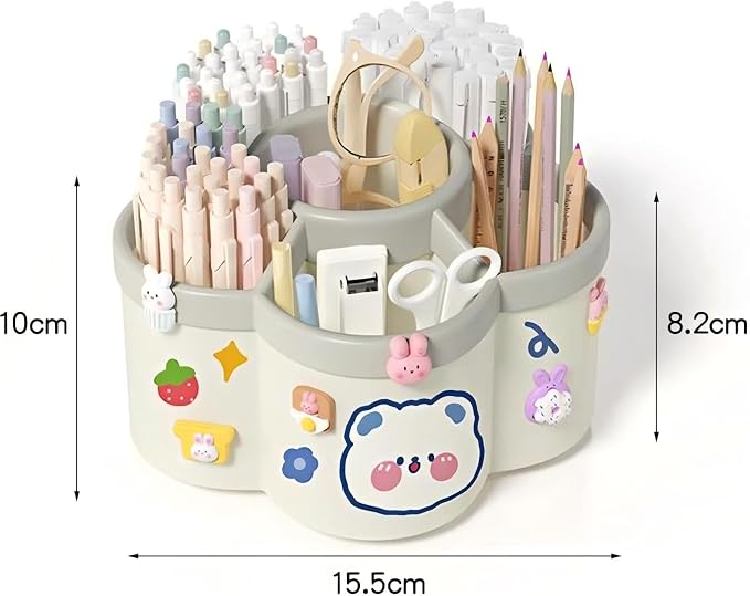Pen Holder, 360°Rotating Pencil Pen Holder, Pen Organizer with 6 Slots,Pencil Holder for Desk, Office, School, Home Use (Green)
