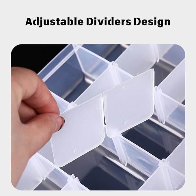 2 Pack 36 Grid Plastic Organizer Container Box, Letter Storage Organizer with Adjustable Dividers for Letter Board, Alphabetical File Organizer for Junk Journal and Scrapbooking, 10.8″ * 7″ * 1.77"
