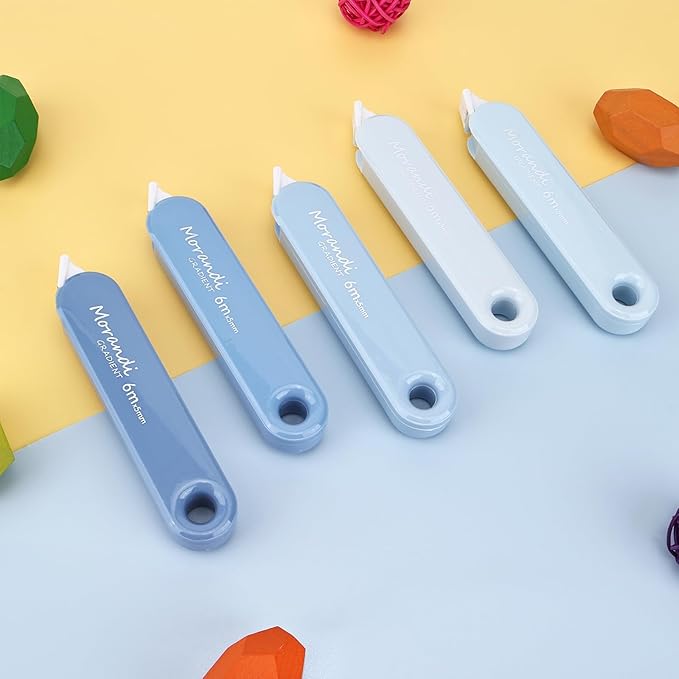 5-Piece Correction Tapes, Aesthetic Cute White Pull Out Tape, Quick Dry, Instant Correct, Easy to Use for School Office Supplies (Blue)