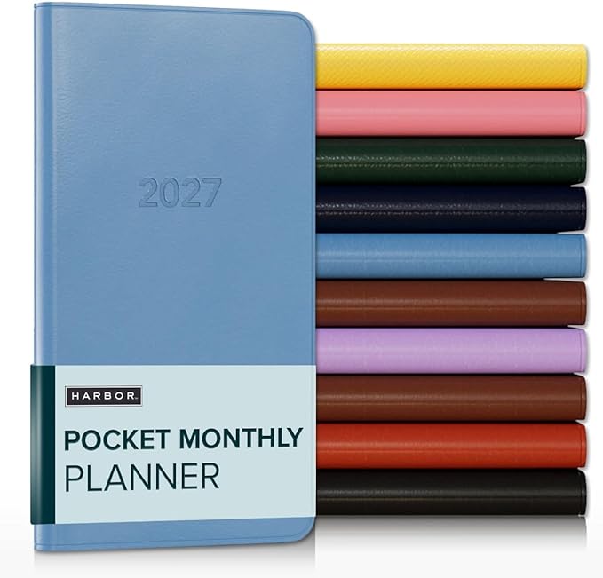 Harbor Pocket Monthly Planner 2027, Calendar Planner and Notebook, Durable Faux Leather, 18 Months, 96 Pages, Softcover & Lightweight - Cambridge Reef Blue - 6x3.25"