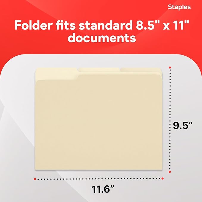 Staples Reinforced Tab Fastener Folder, Letter Size, Manila Pressboard, Durable Construction, 50/Pack