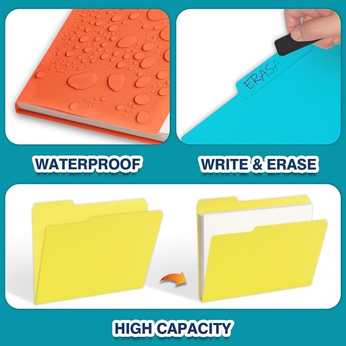 H4D 30 Pack Plastic File Folders Heavy Weight, Poly Colored File Folders 1/3-Cut Tabs with Sticky Labels, Letter Size, Assorted Colors
