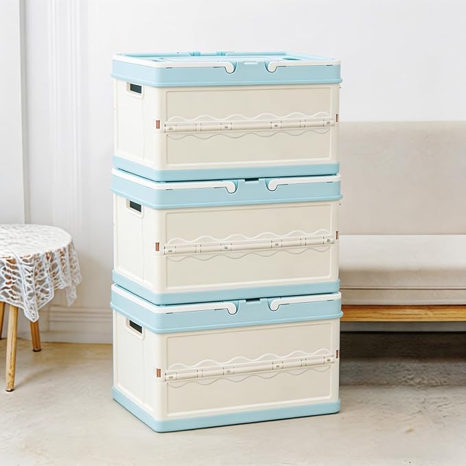 BEANGEL Collapsible Storage Crate with Lid and Handle, Foldable Plastic Bin, 7 Gallon, 16.5x11x9 in, for Home, Kitchen, Pantry, and Picnic