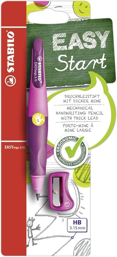 STABILO - EASYergo 3.15 - Ergonomic Mechanical Pencil - Left-Handed - Pack of 1 - Pink/Lilac with Sharpener